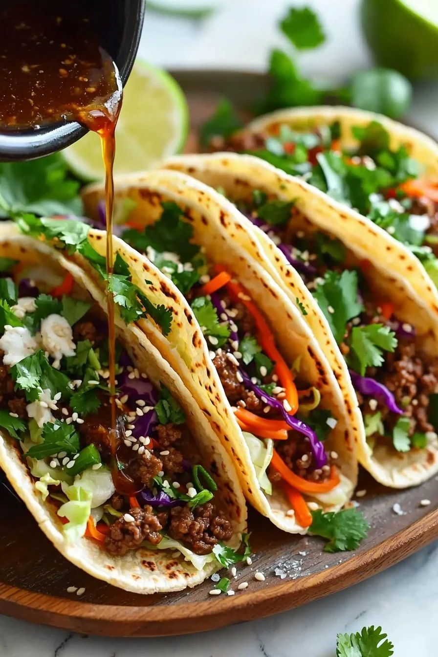 Herzhafte koreanische Rindfleisch-Tacos mit frischen Zutaten und Gewürzen