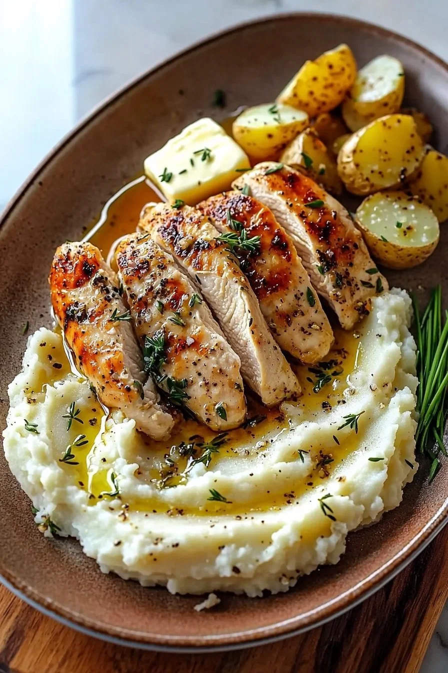 Herzhafter Knoblauch-Kräuter-Hühnchen mit cremigen Kartoffelpüree