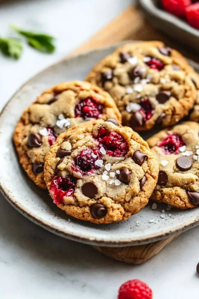 Himbeerschokoladenplätzchen auf einem Teller, dekorativ angerichtet