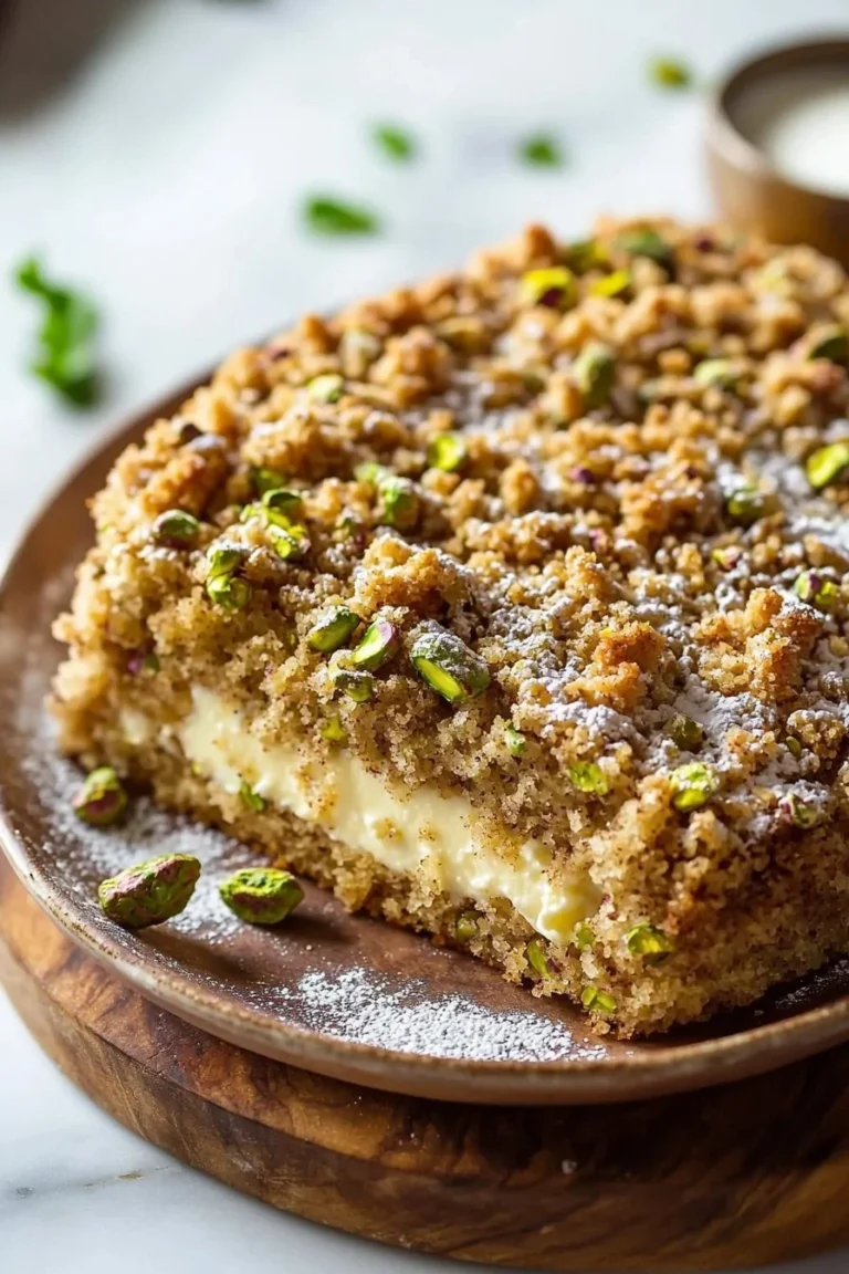 Italienischer Pistaziencrumbcake mit Nüssen und knusprigem Belag