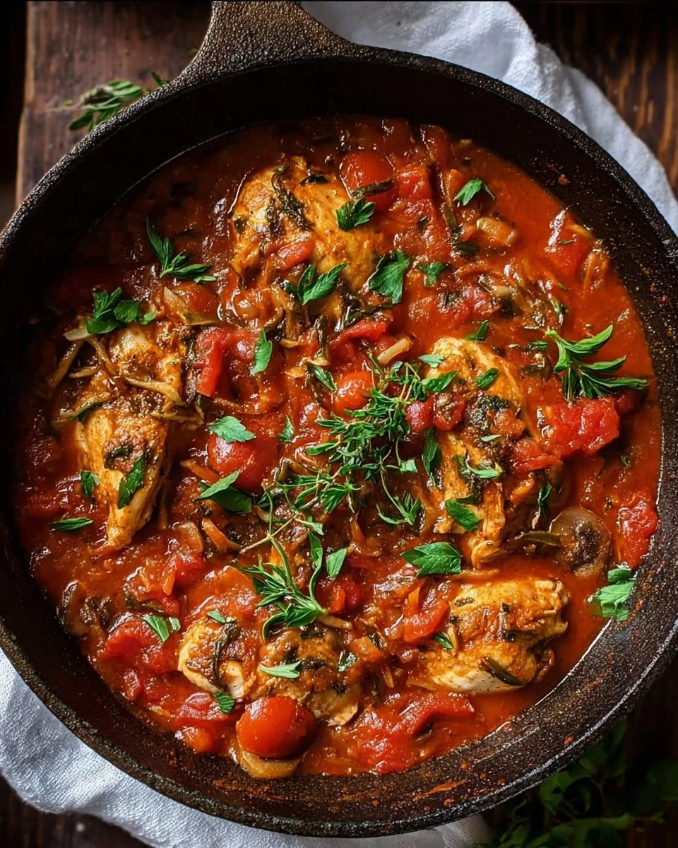 Italienischer Hühner-Tomaten-Eintopf mit frischen Zutaten