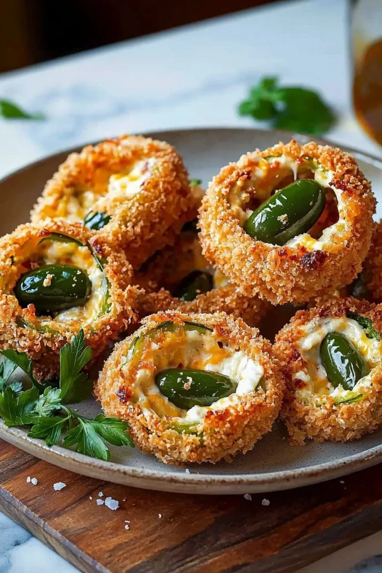 Jalapeño-Popper gefüllte Zwiebelringe auf einem Teller