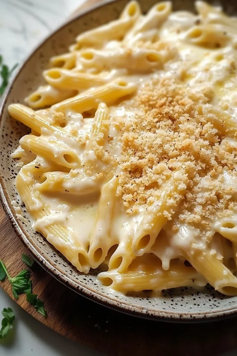Leckerer Käse Auflauf mit weißem Cheddar und Mozzarella über Pasta