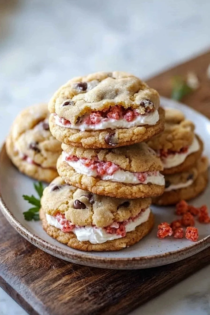 Käsekuchen gefüllte Kekse mit Erdbeer-Crunch-Drehung