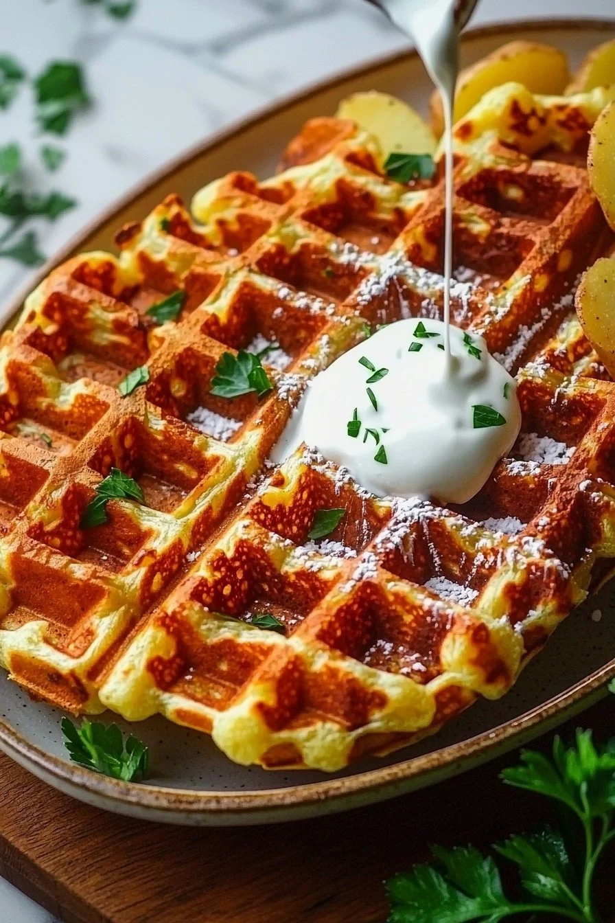 Knusprige Kartoffel-Käse-Waffeln mit Sour Cream