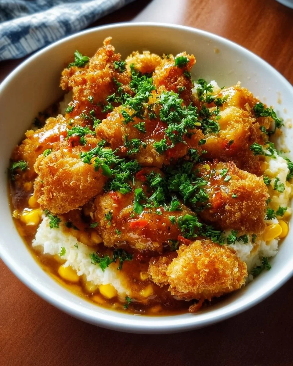 Knusprige Komfort-Hühnchen-Schalen auf einem Teller serviert