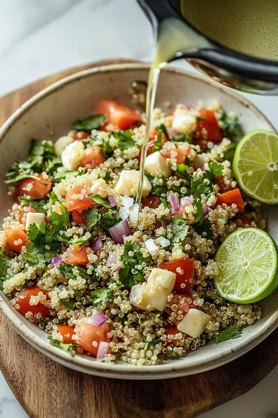 Koriander-Limetten-Quinoa-Salat mit frischen Zutaten und Aromen.