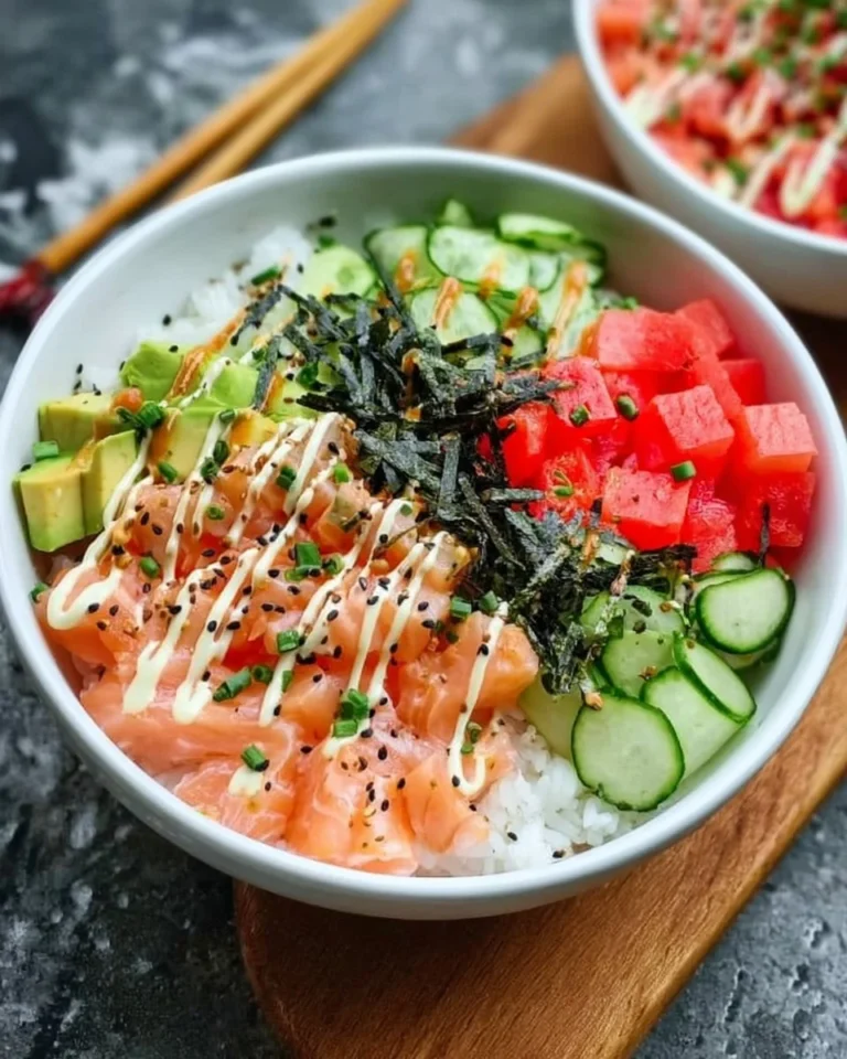 Lachs Sushi Schüssel mit frischem Lachs und Gemüse