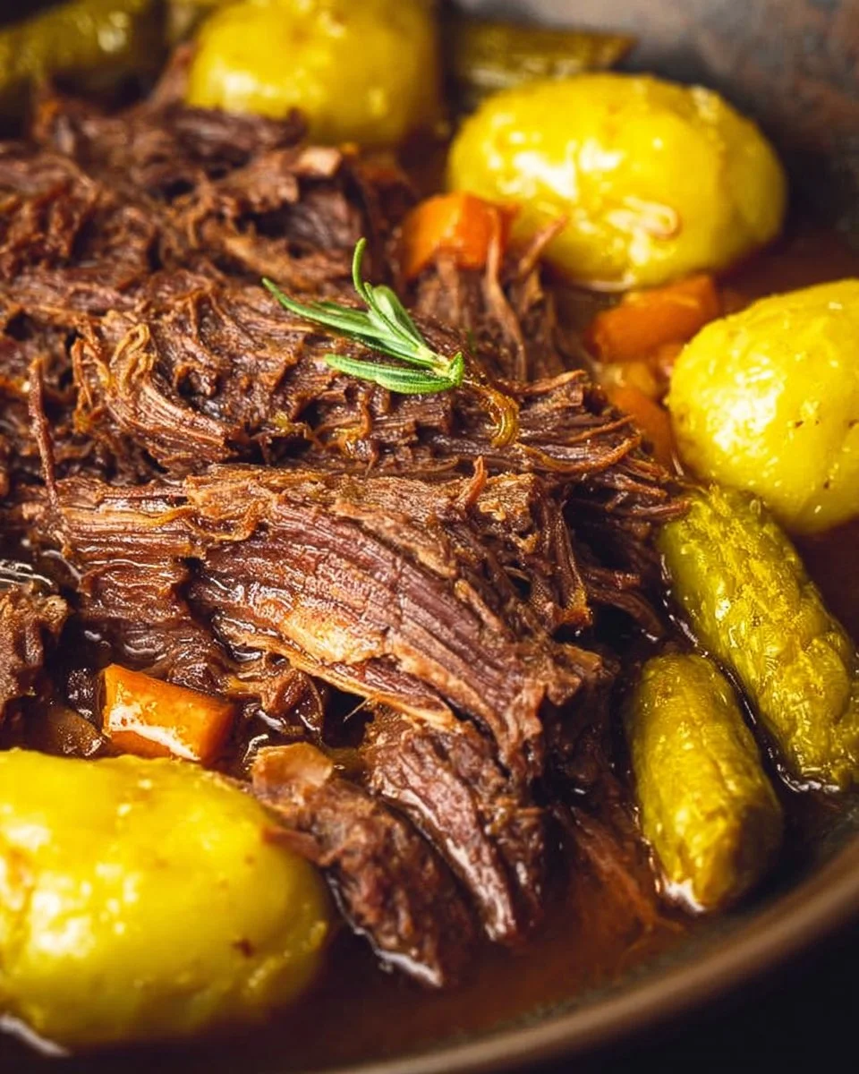 Zartes Rindfleisch Topfbraten, langsam gekocht für maximalen Geschmack.