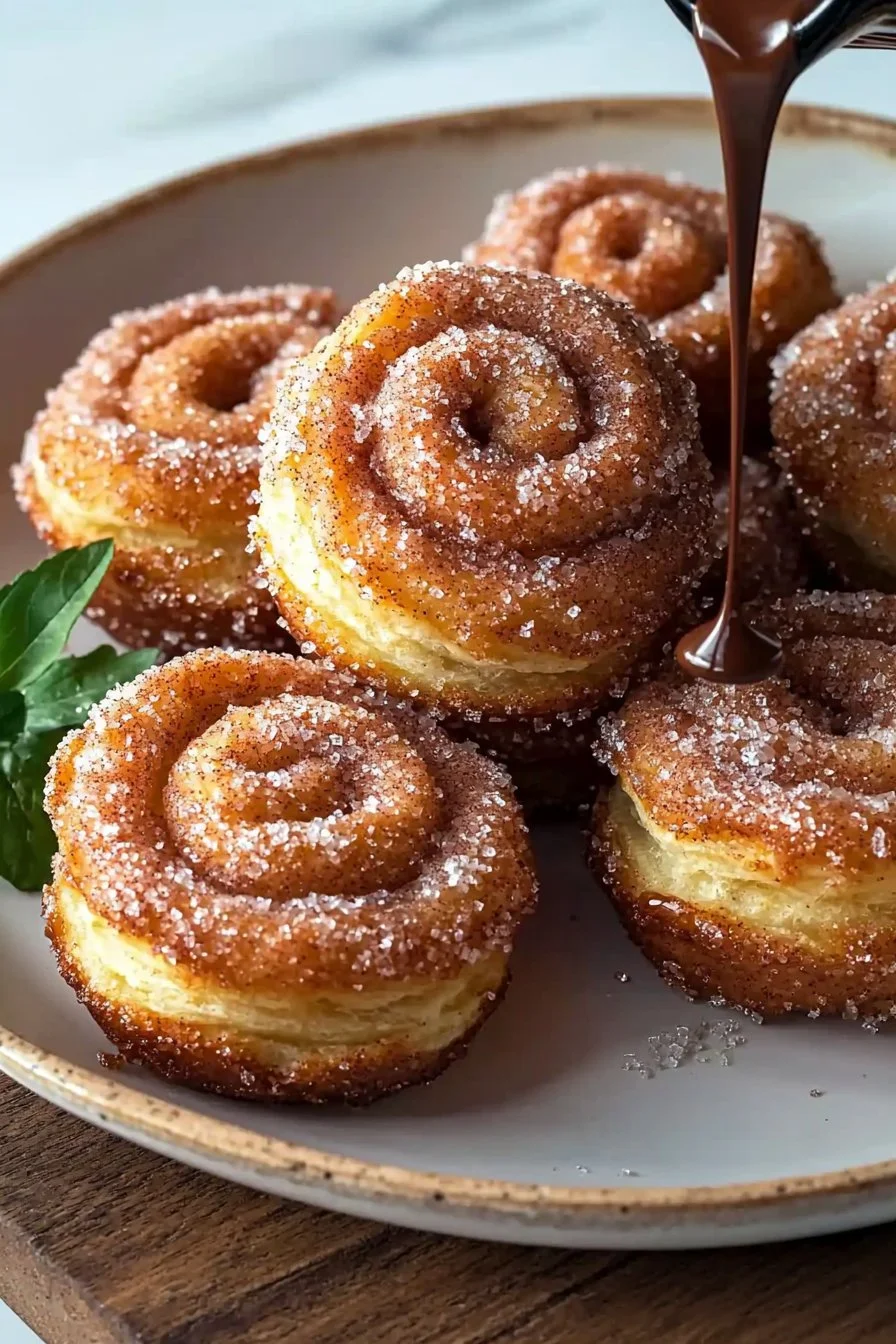 Leckere Churro-Cruffins mit Zimt-Zucker-Belag auf einem Teller