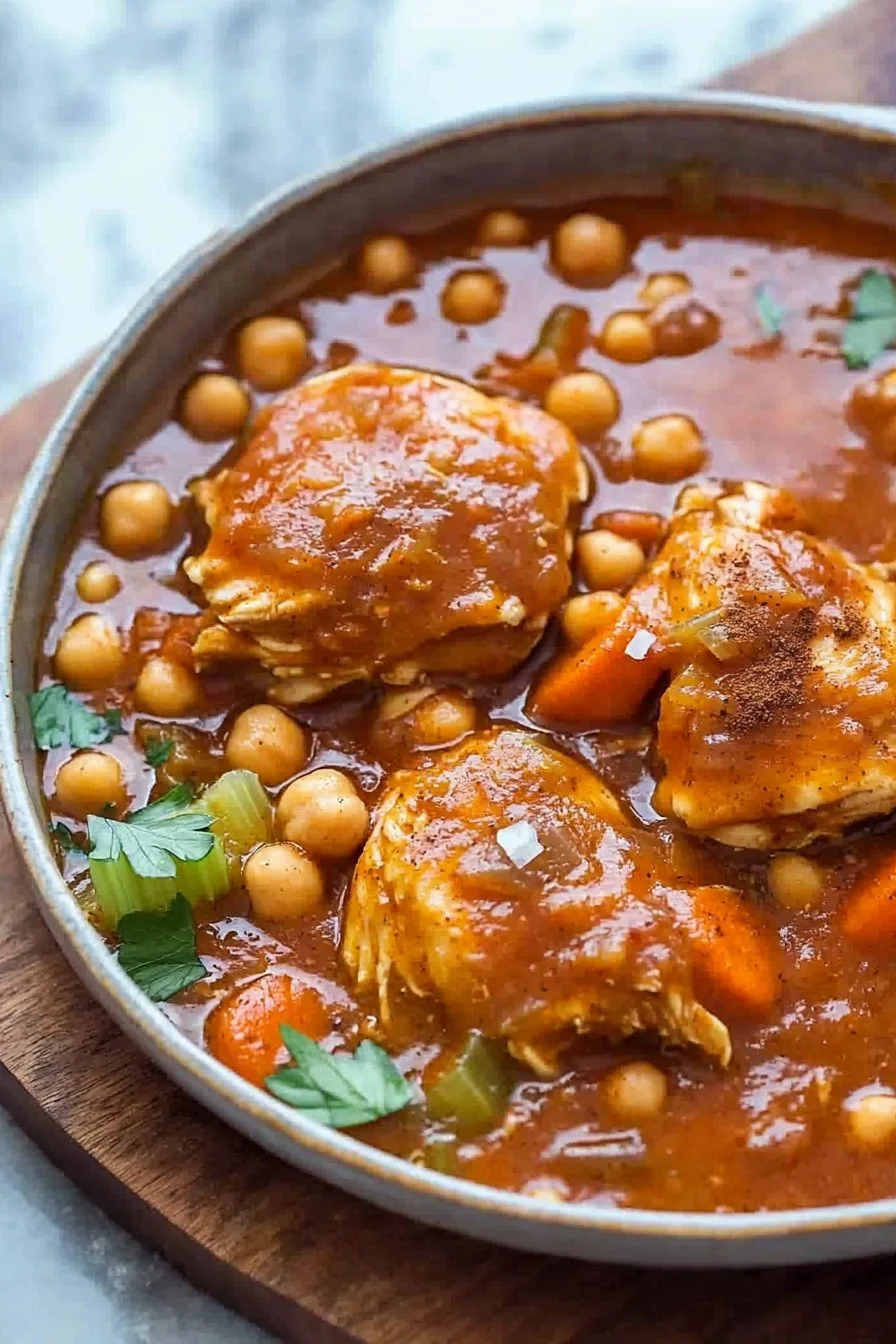 Marokkanischer Hühner-Eintopf mit aromatischen Gewürzen und frischem Gemüse