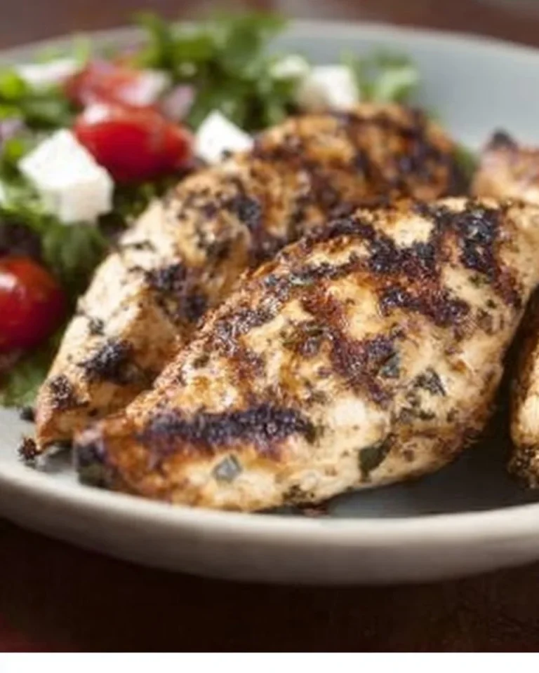 Mediterrane gegrillte Hähnchenbrust mit Gewürzen und Kräutern serviert.