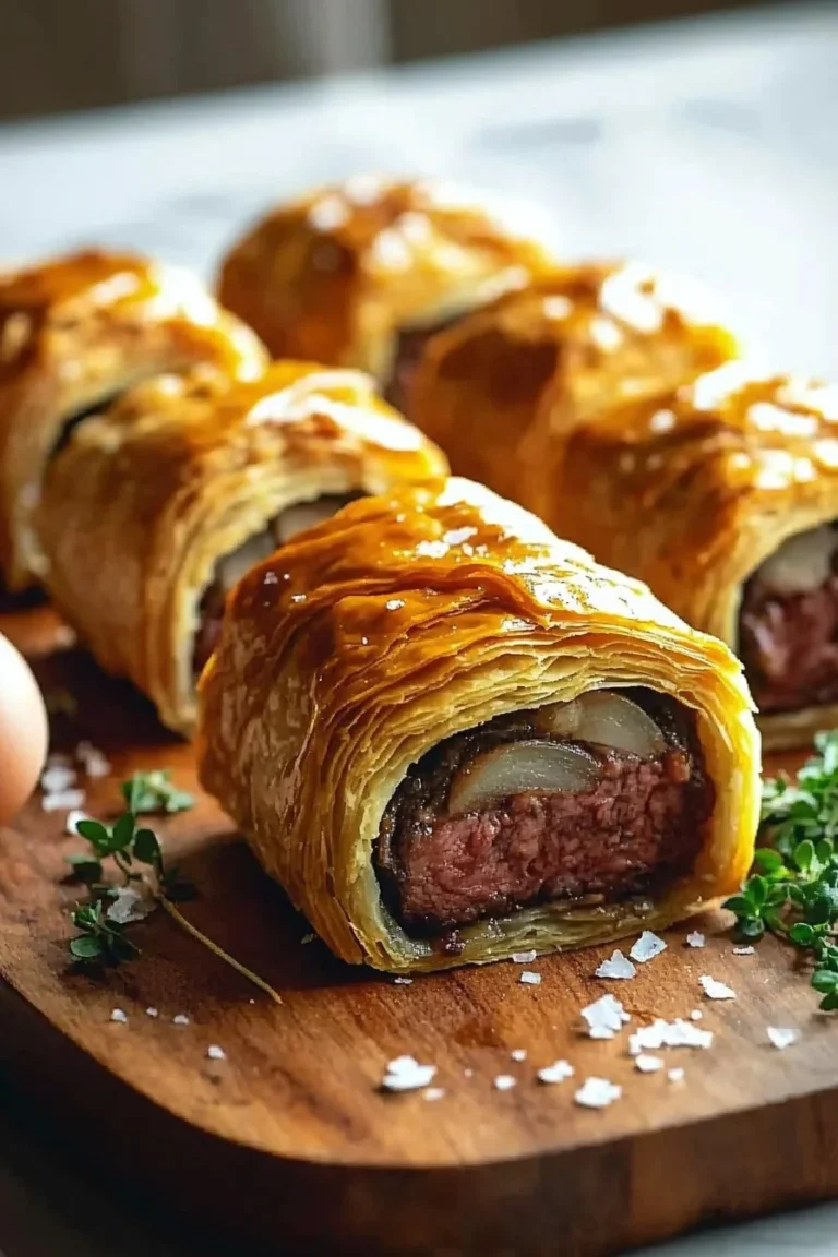 Mini-Rinder-Wellingtons als appetitliche Häppchen auf einem Teller