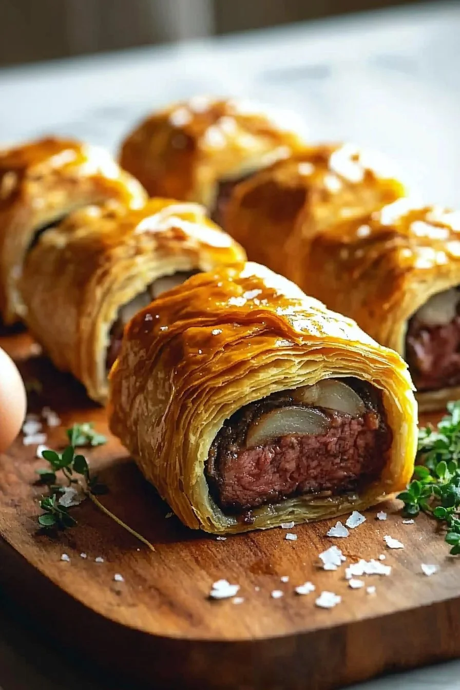 Mini-Rinder-Wellingtons als appetitliche Häppchen auf einem Teller