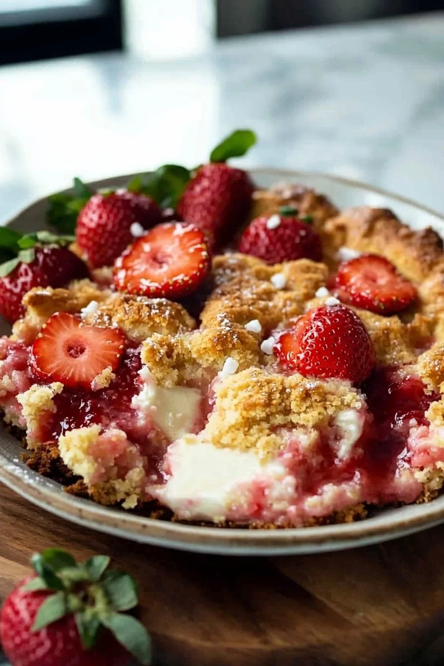 Perfekter Erdbeer-Creme-Käse-Cobbler mit frischen Erdbeeren und Käsecreme