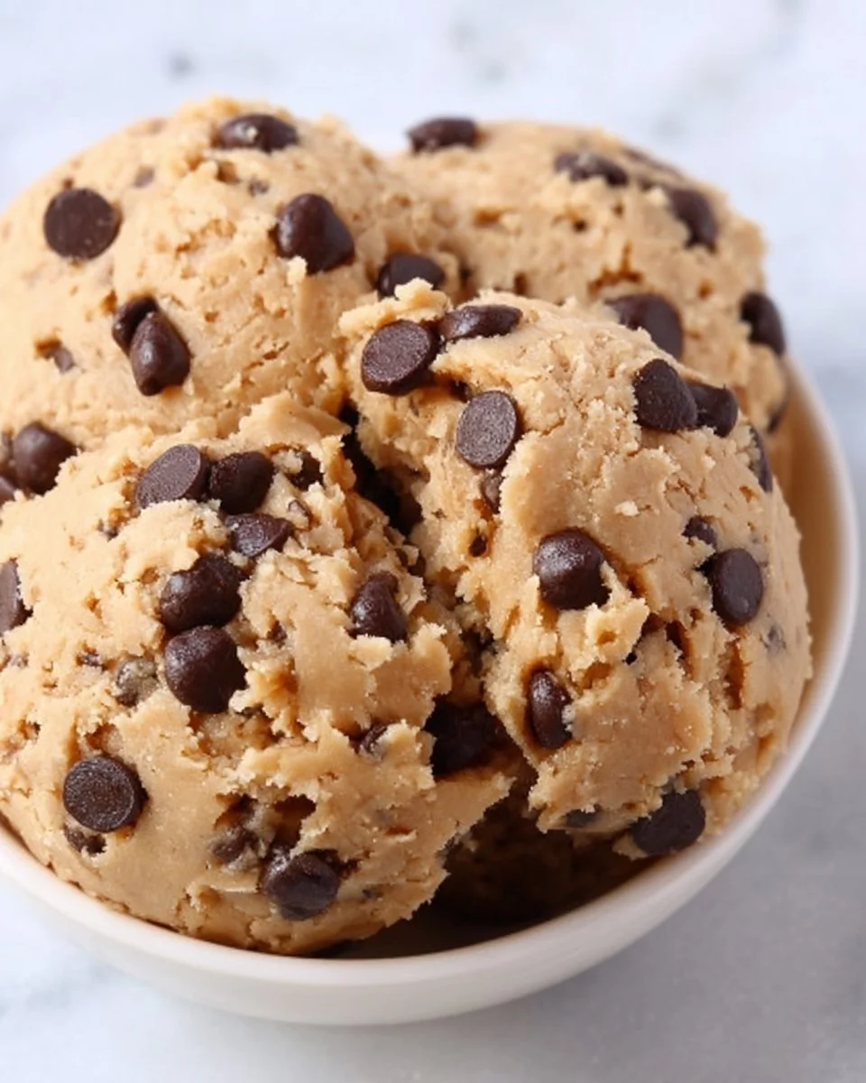 Protein essbarer Keksteig in einer Schüssel mit Zutaten.