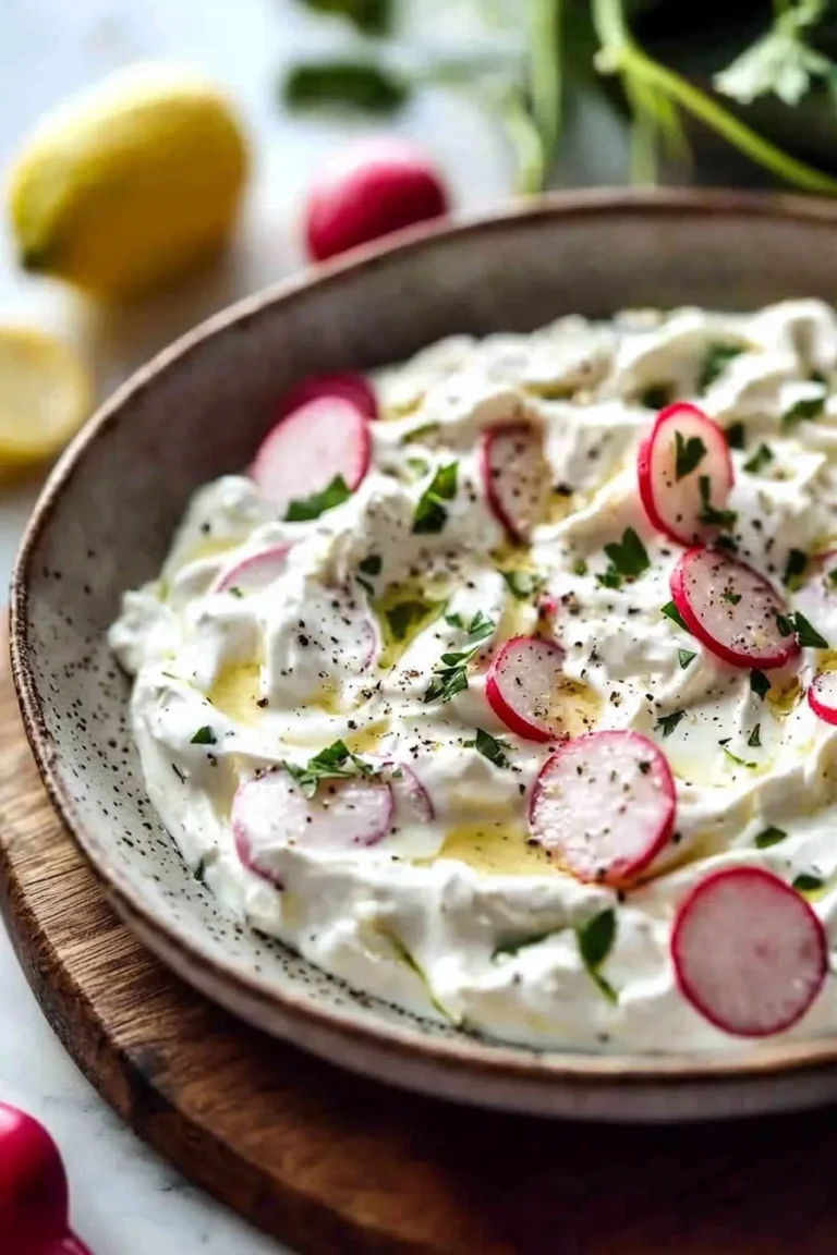 Leckerer Radieschen- und Frischkäse-Dip in einer Schale auf einem Tisch