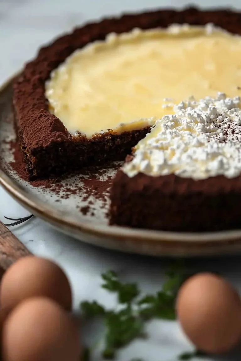 Russischer Zupfkuchen mit Quark und Schokolade auf einem Teller angerichtet.