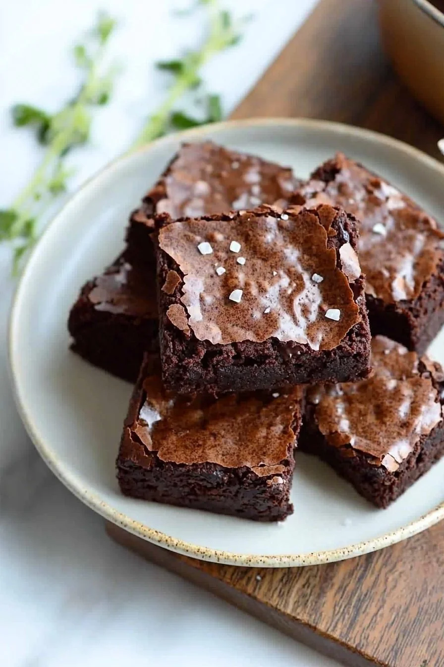 Leckere Sauerteig-Brownies auf einem Holzbrett geraten perfekt gebacken.