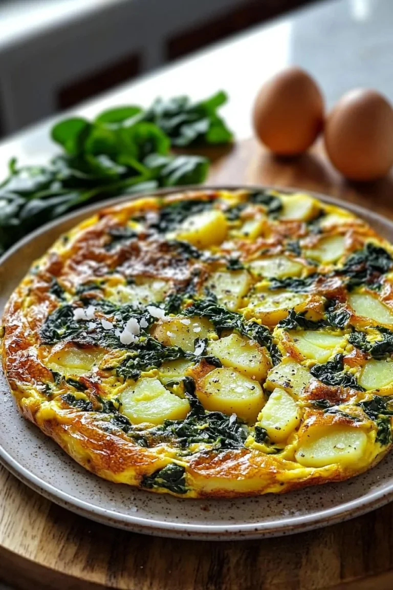 Schnelle Kartoffel- und Spinatfrittata frisch zubereitet auf einem Teller