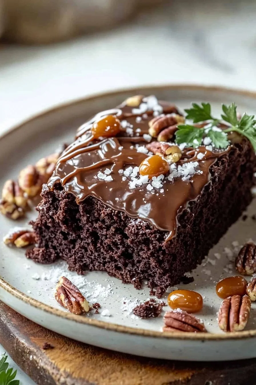 Schokoladentorte mit Karamell dekoriert für ein süßes Dessertvergnügen