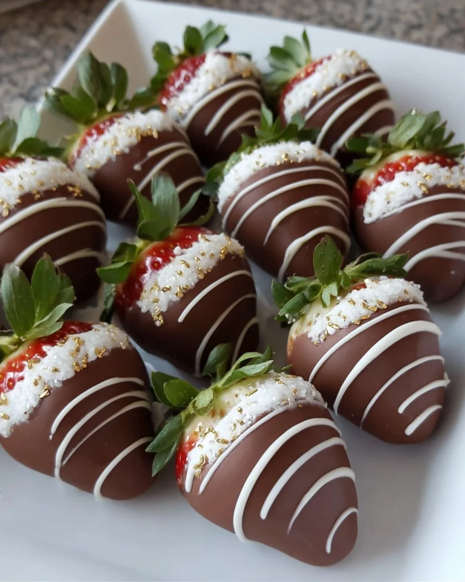 Schokoladenüberzogene Erdbeeren auf einem Teller