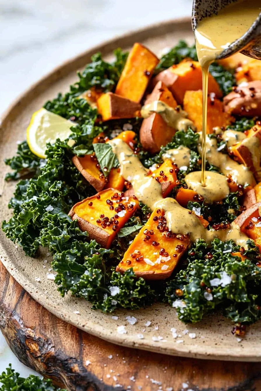 Sweet Potato Kale Salad with Creamy Honey Mustard Dressing