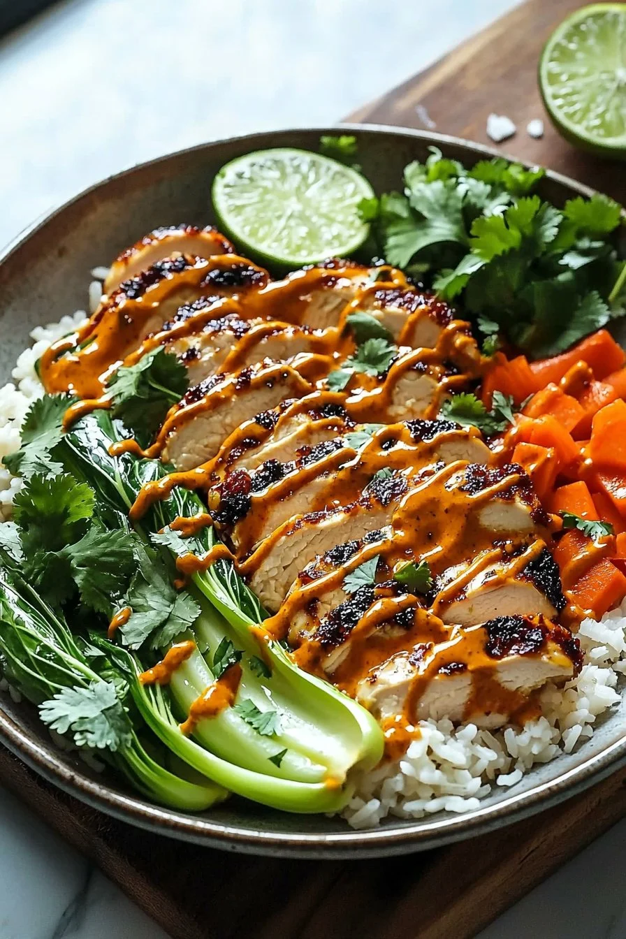 Sweet Spicy Chili Chicken Bowl with Coconut Lime Drizzle