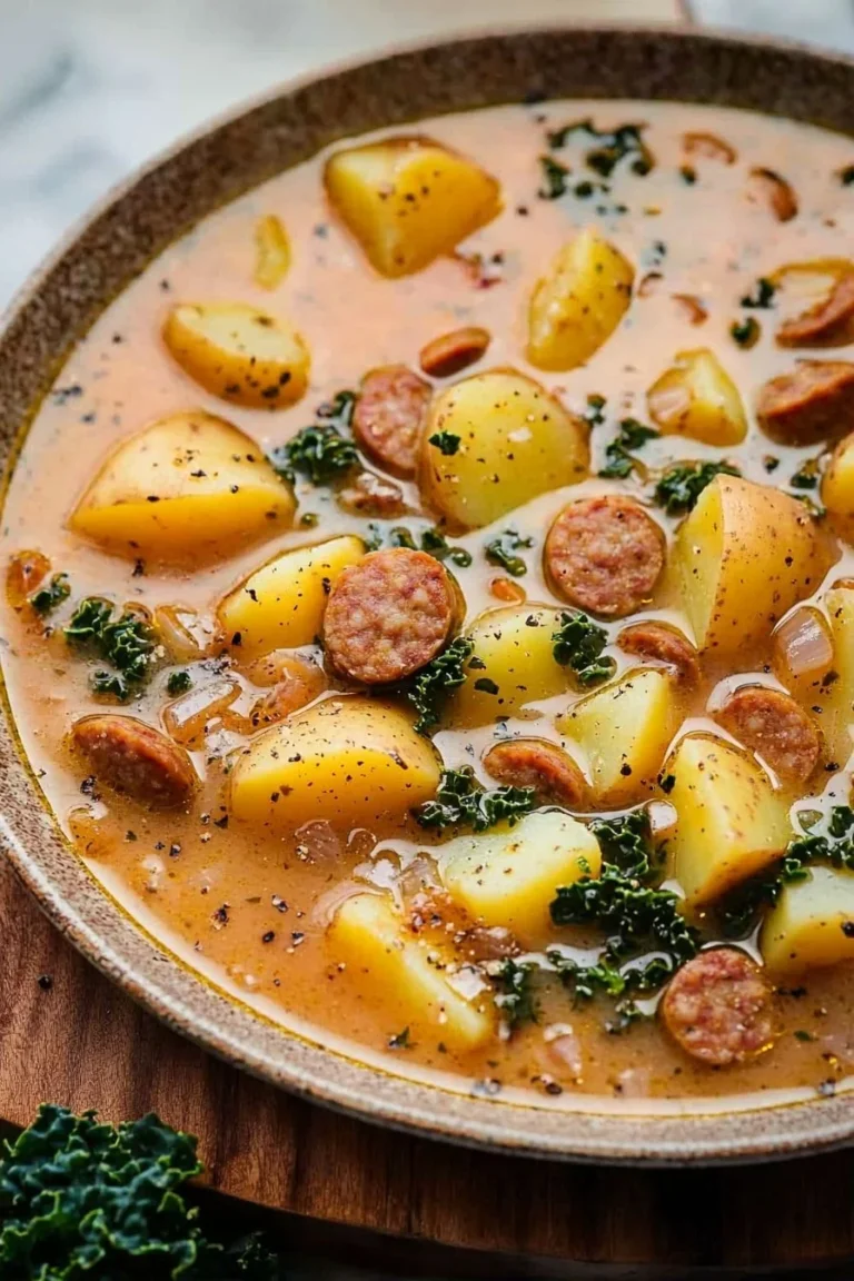 Toskanische Wurst- und Kartoffelsuppe in einer Schüssel, frisch zubereitet.