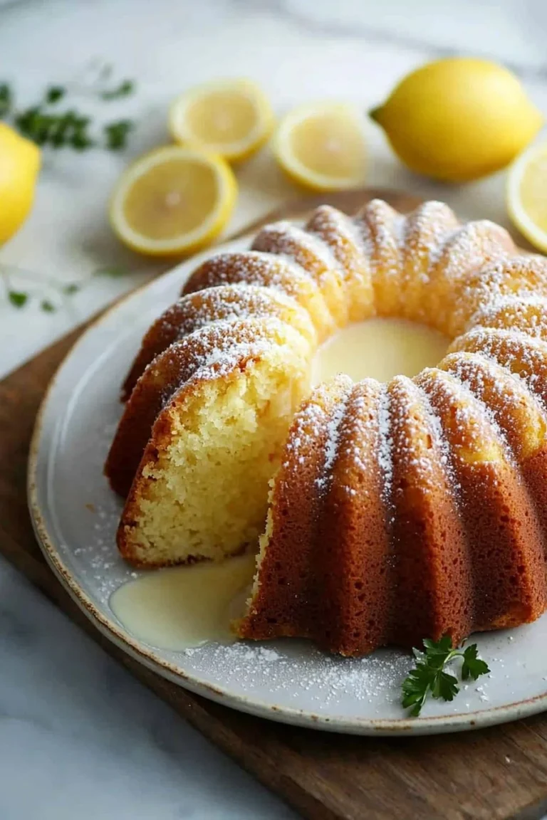 Leckerer Zitronen-Bundt-Kuchen auf einem Tisch serviert