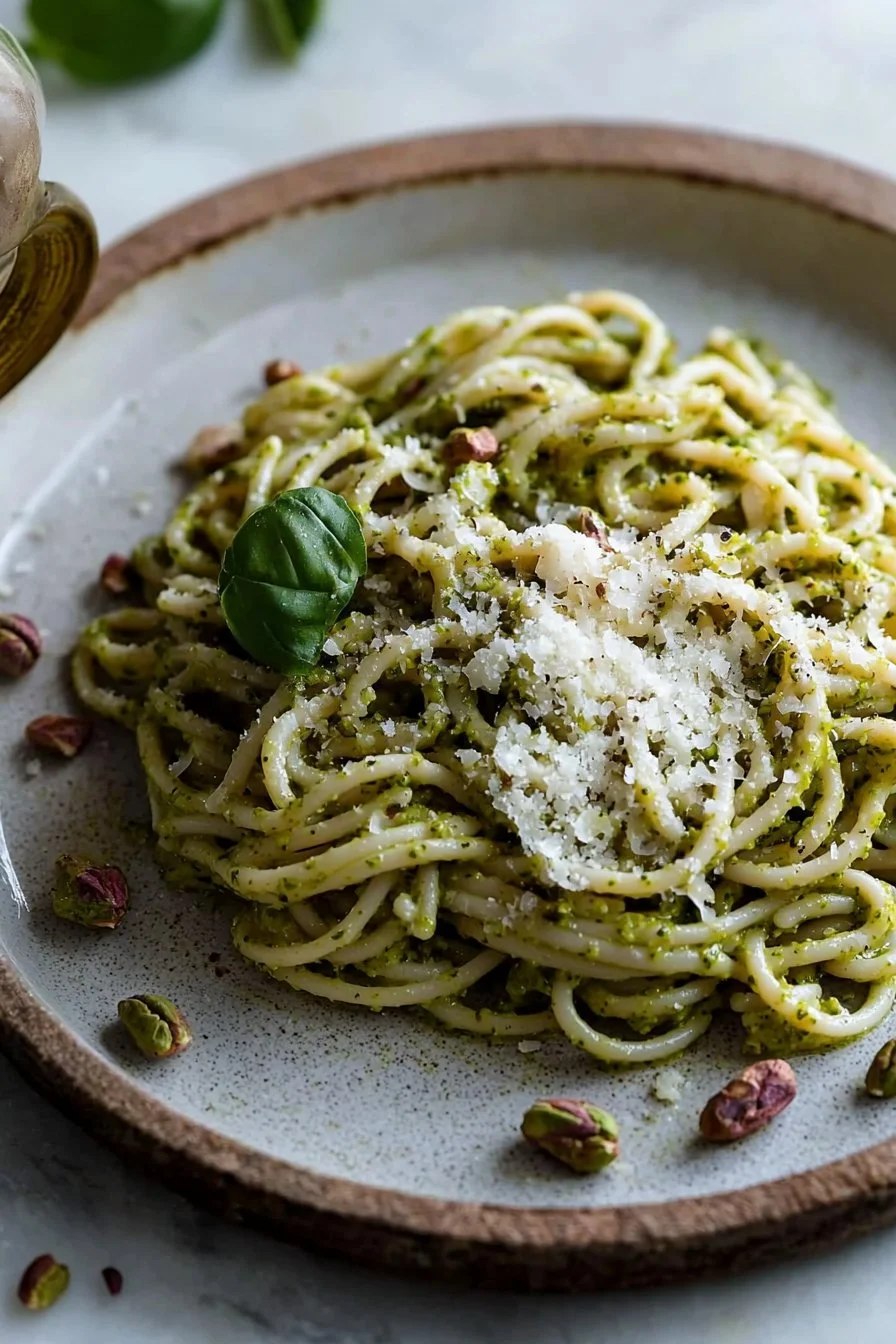 Schüssel mit 30-Minuten italienischer Pistazienpesto-Pasta