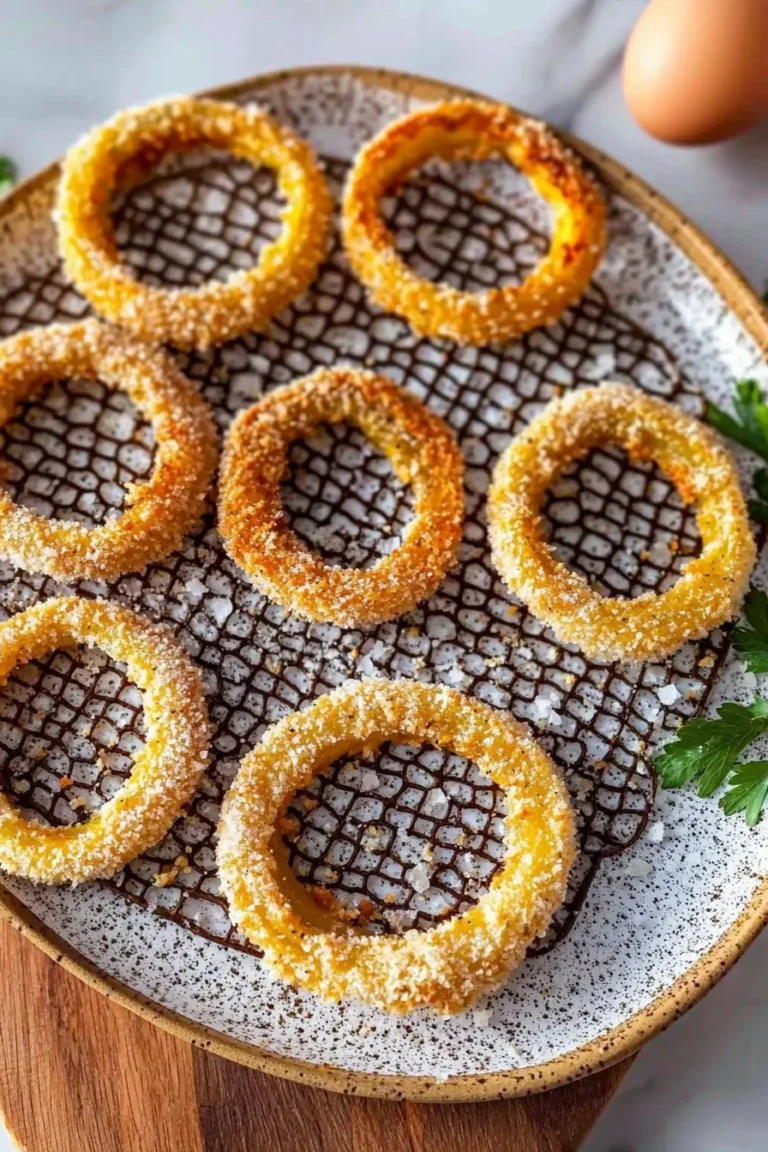 Crispy Air Fryer Keto Onion Rings served with dipping sauce.