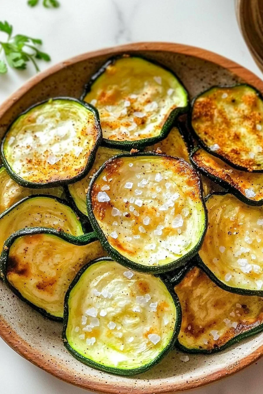 Air fryer zucchini chips in a bowl, crispy and healthy snack option