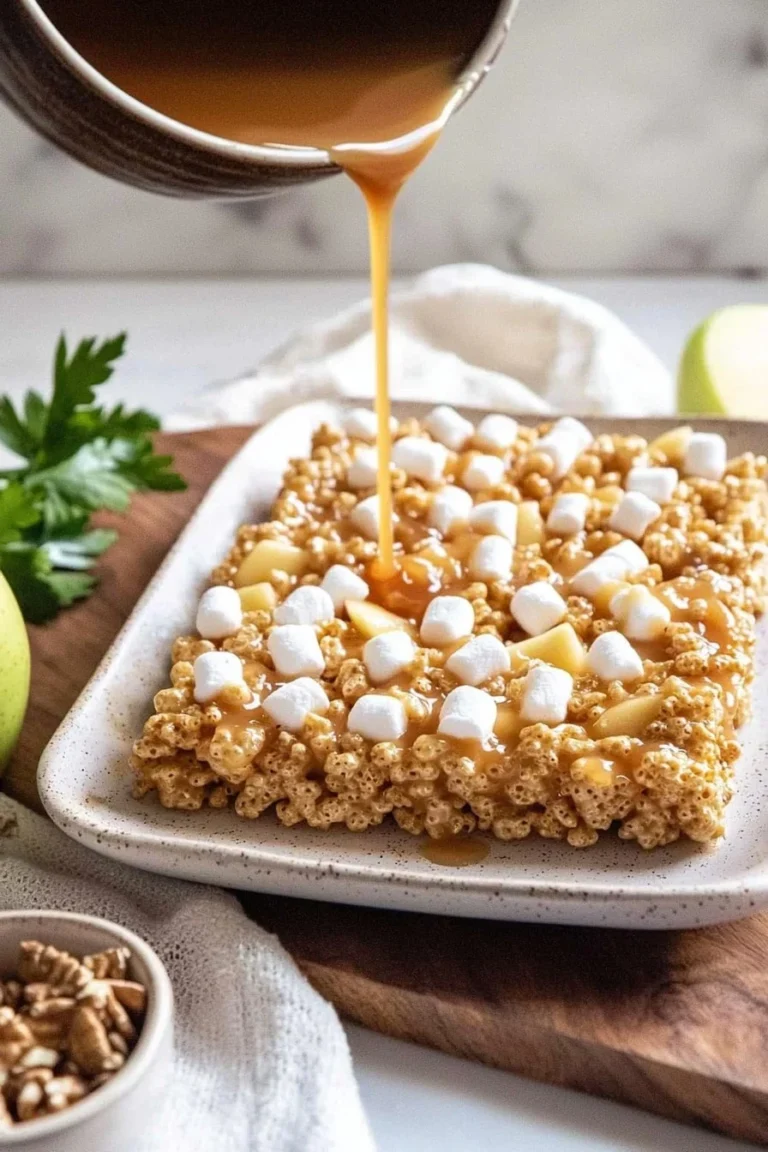 Leckereien aus Apfelkuchen und Rice Krispies in einem appetitlichen Arrangement.