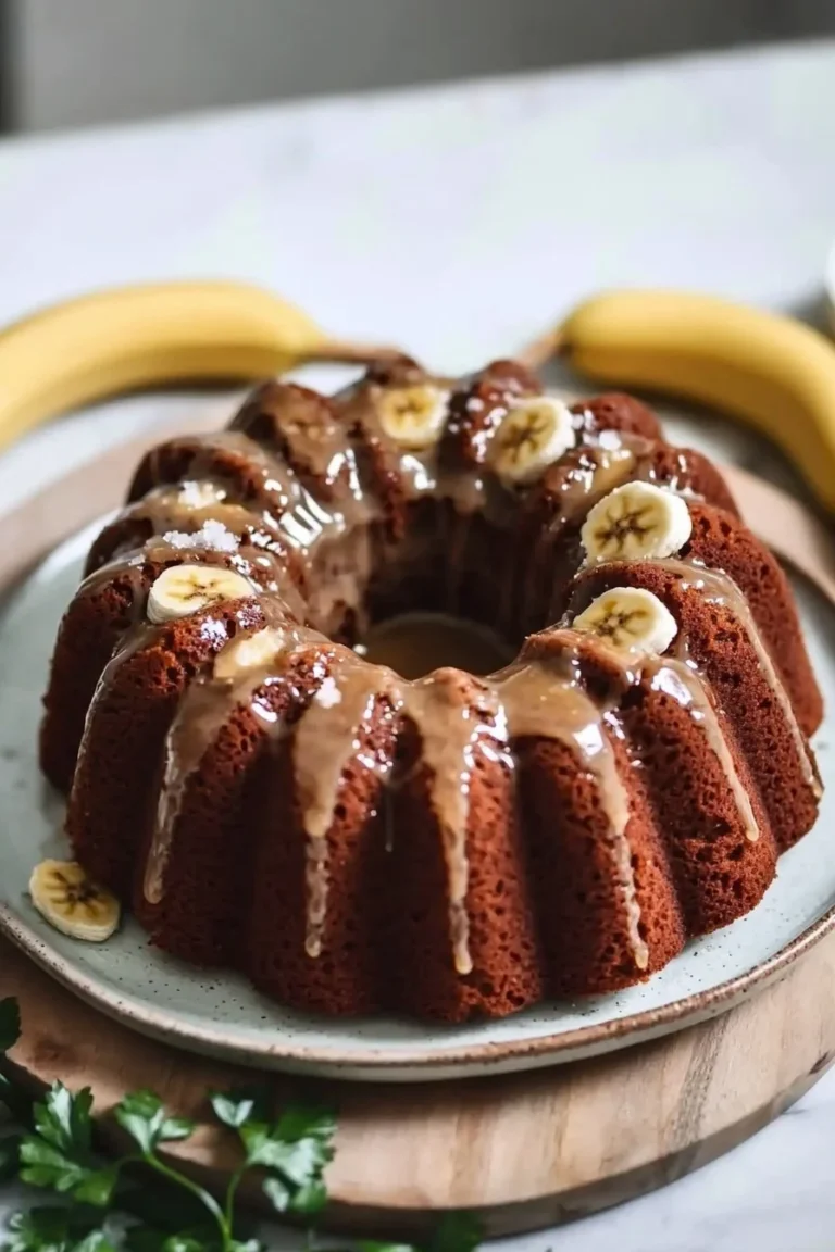 Bananen-Bundt-Kuchen mit Brauner Zuckerglasur auf einem Teller