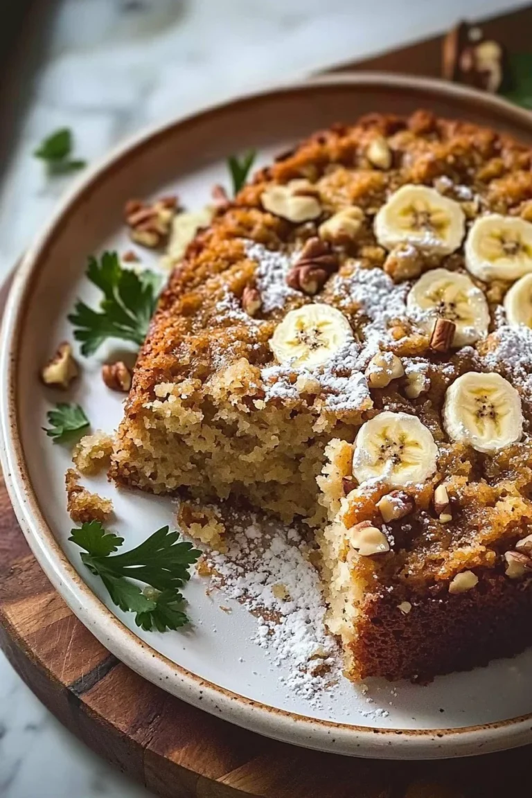 Bananen-Kaffeekuchen mit frischen Bananen und Kaffeearoma auf einem Teller