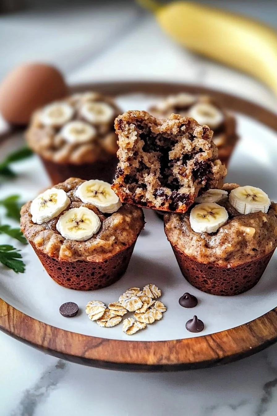 Leckere Bananenbrot-Protein-Muffins auf einem Holzbrett präsentiert