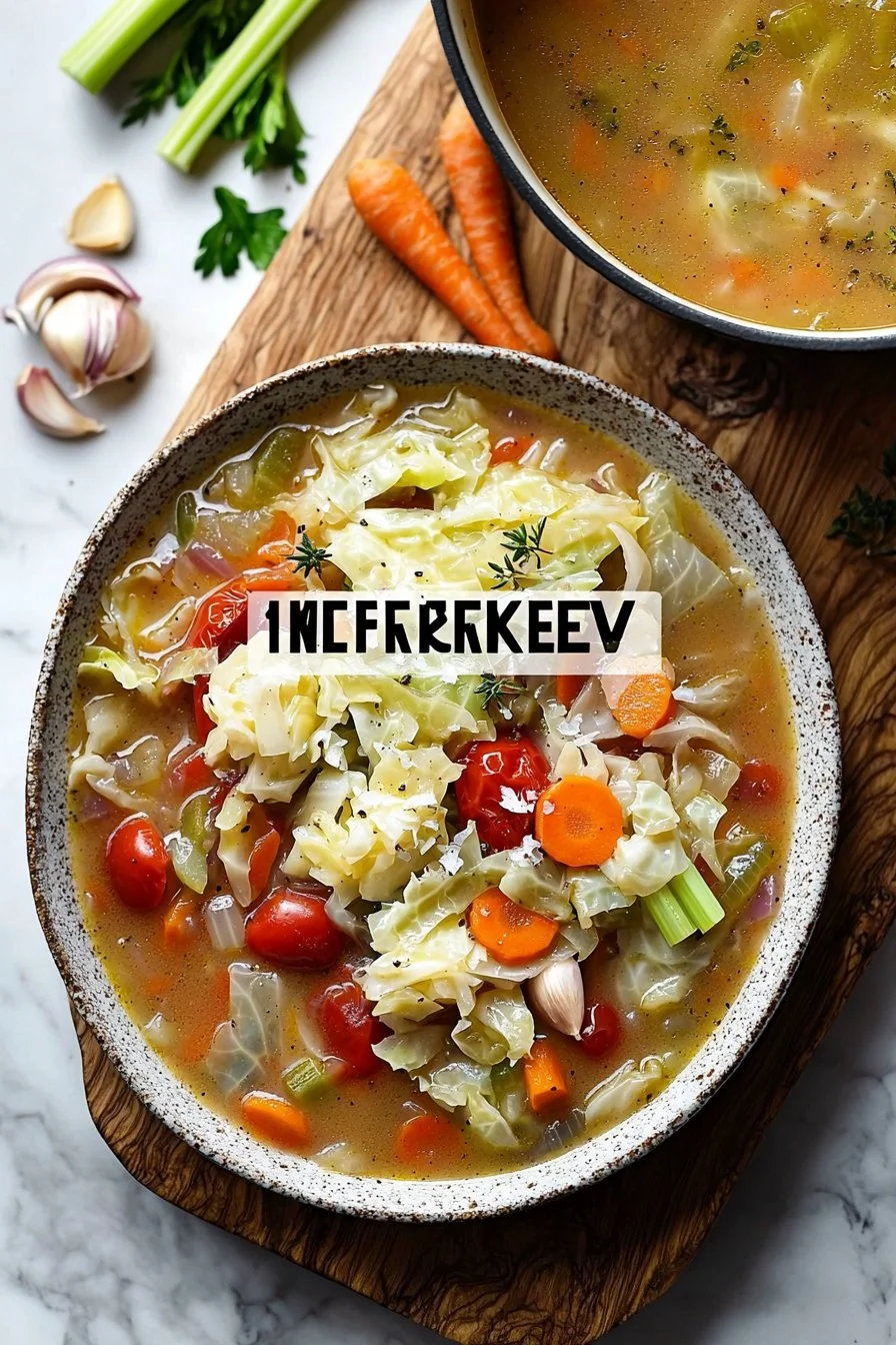 Schüssel mit leckerer Krautsuppe, serviert mit frischem Brot.