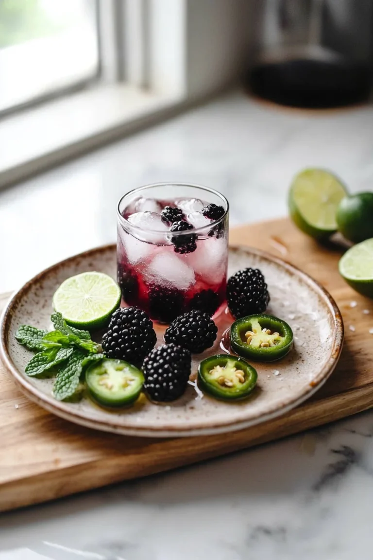 Erfrischende Brombeer-Jalapeno-Mocktails in einem Glas mit frischen Zutaten