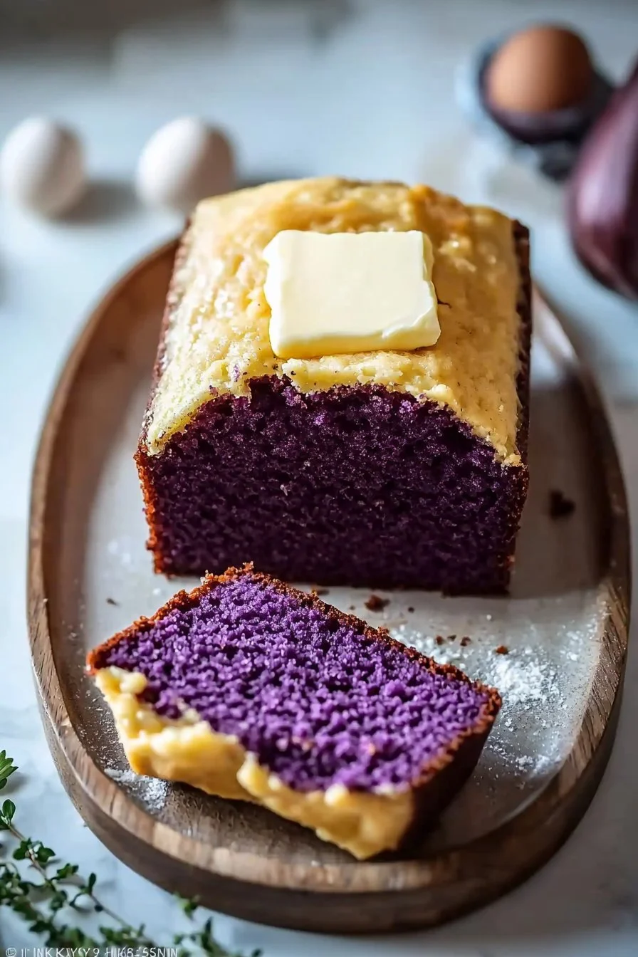 Buttriger Ube-Pfundkuchen mit lila Süßkartoffeln, perfekt für jede Gelegenheit.