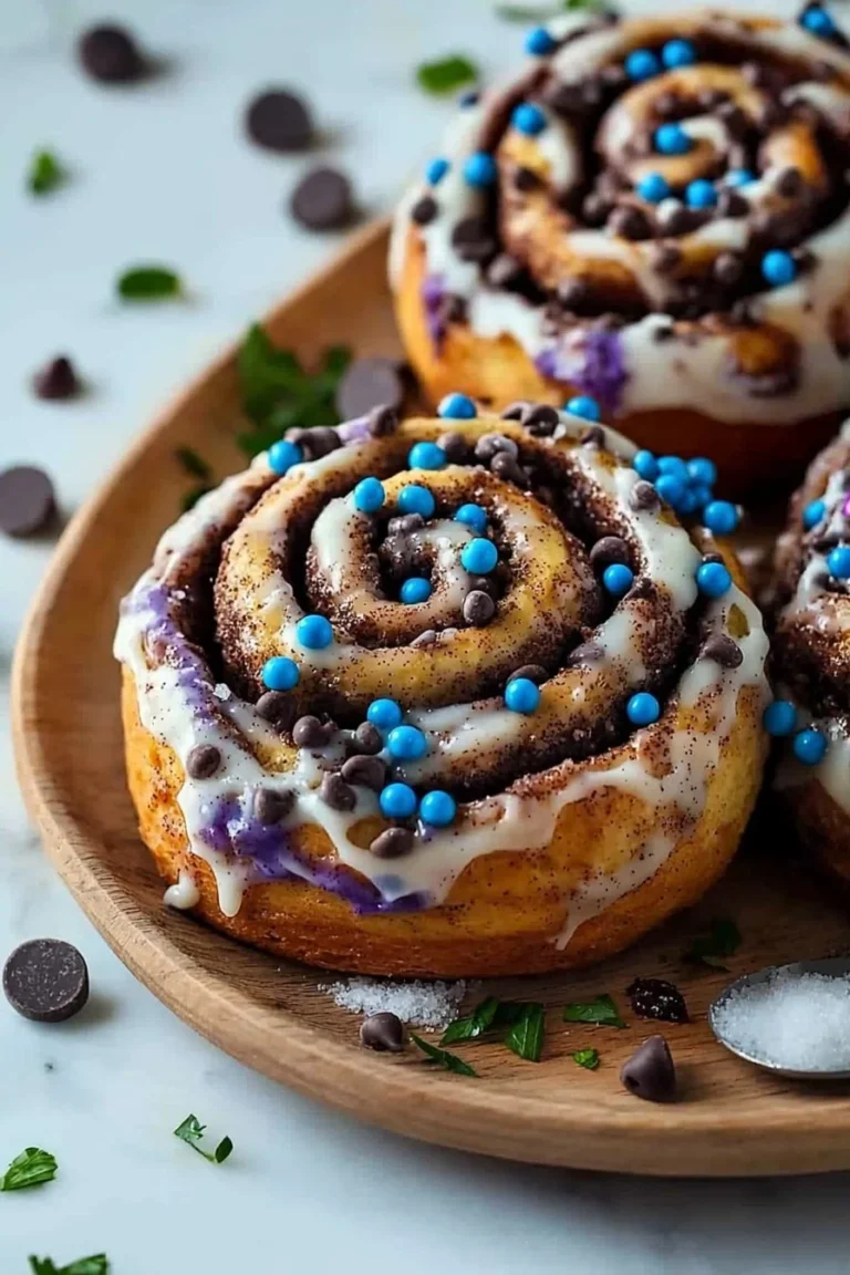 Leckere Cookie Monster Zimtschnecken frisch aus dem Ofen