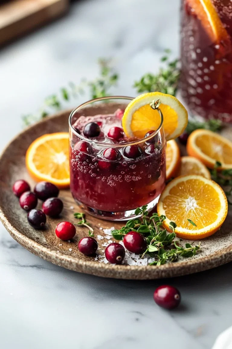 Erfrischender Cranberry-Zitrus-Sauer-Mocktail in einem Glas mit Zitrusfrüchten.
