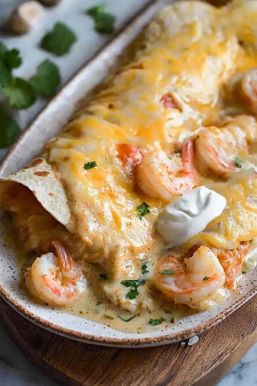 Cremige Garnelen-Enchiladas auf einem Teller serviert