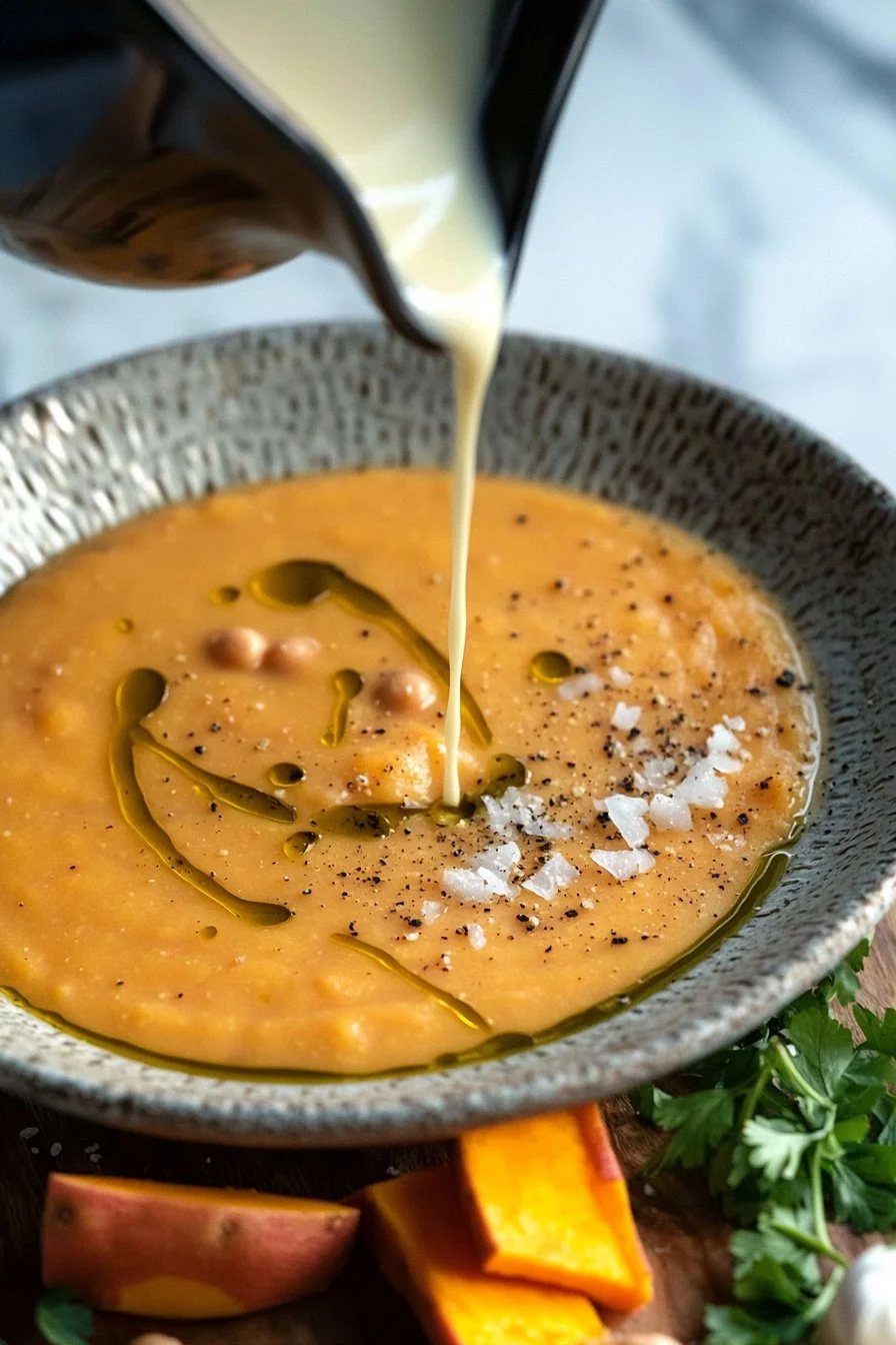 Cremige Kichererbsen-Süßkartoffelsuppe
