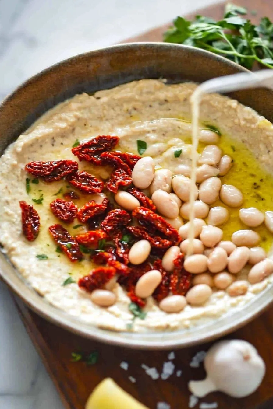 Cremiger Dip mit sonnengetrockneten Tomaten und weißen Bohnen