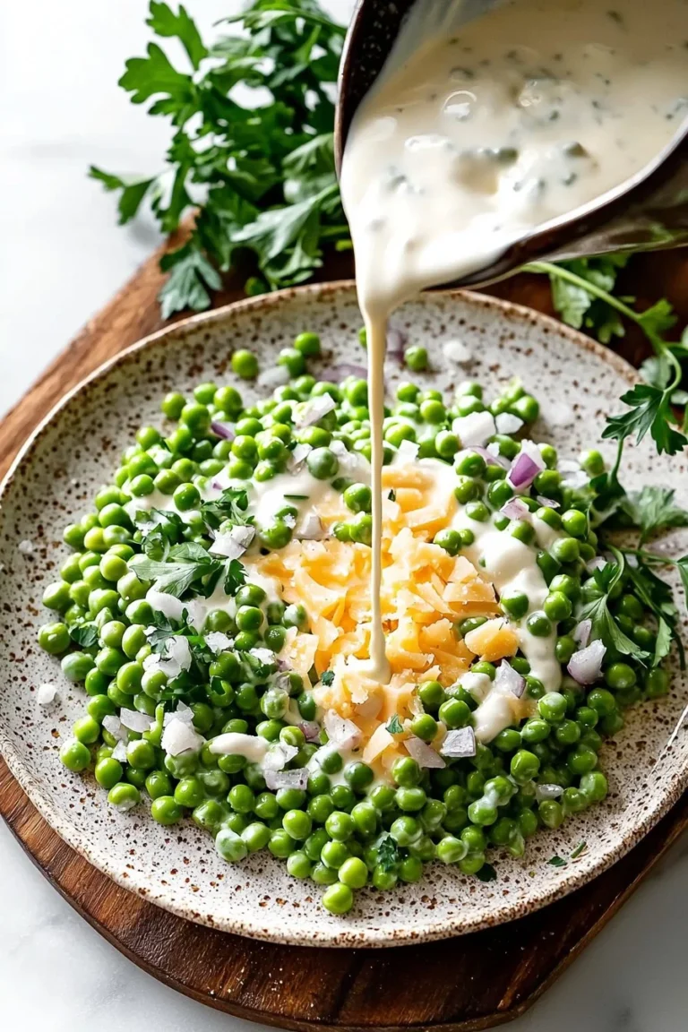 Cremiger Erbsensalat mit frischen Erbsen und einer leckeren Sauce