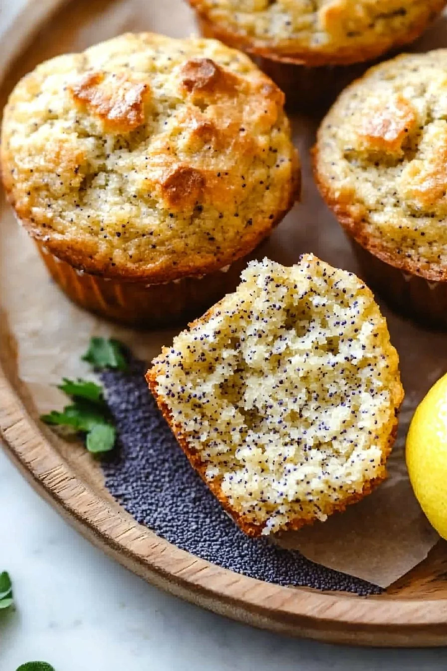 Saftige Zitronen-Mohn-Muffins auf einem rustikalen Holztisch