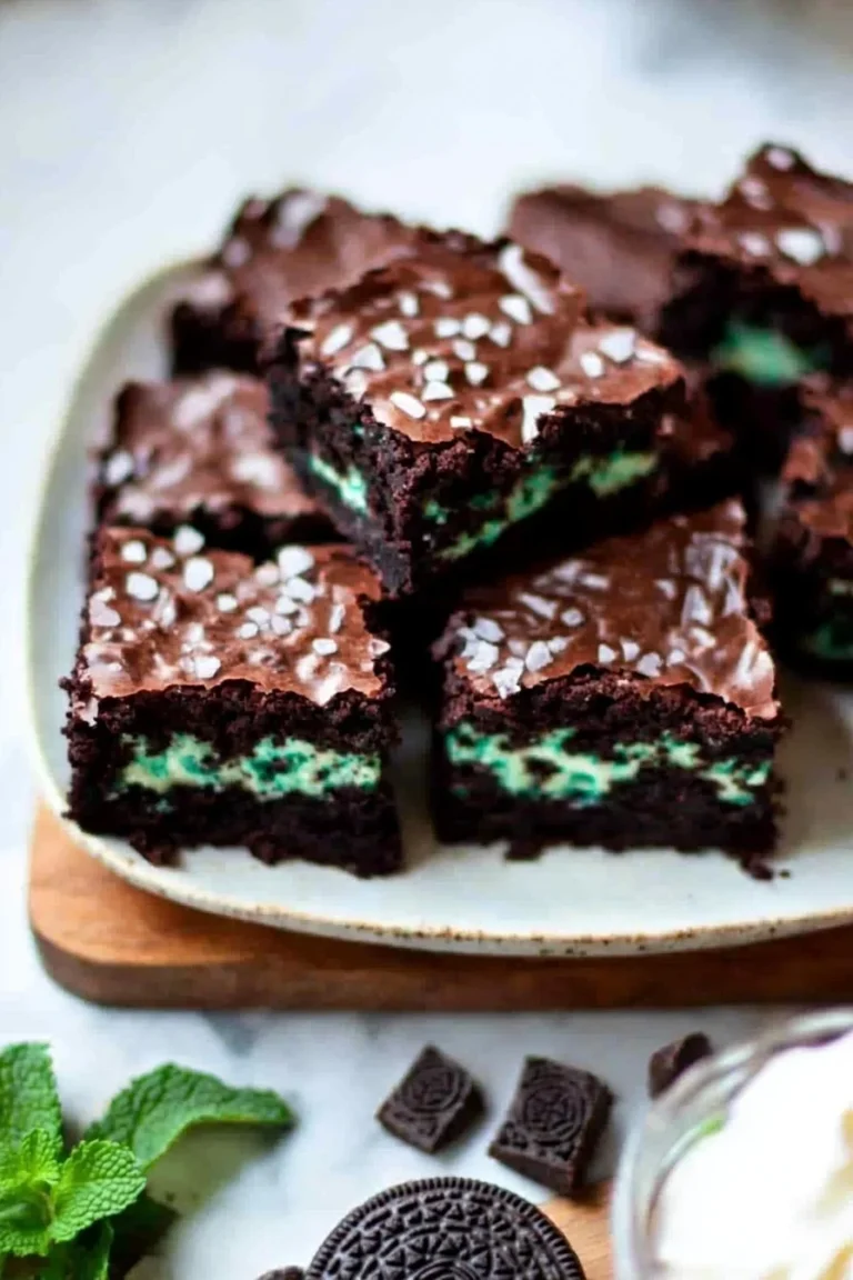 Dreifache Schicht schokoladige Mint Oreo-Brownies auf einem Teller