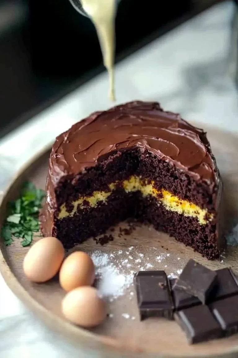 Delizioso Dubai Schokoladenkuchen mit schokoladiger Glasur und Deko