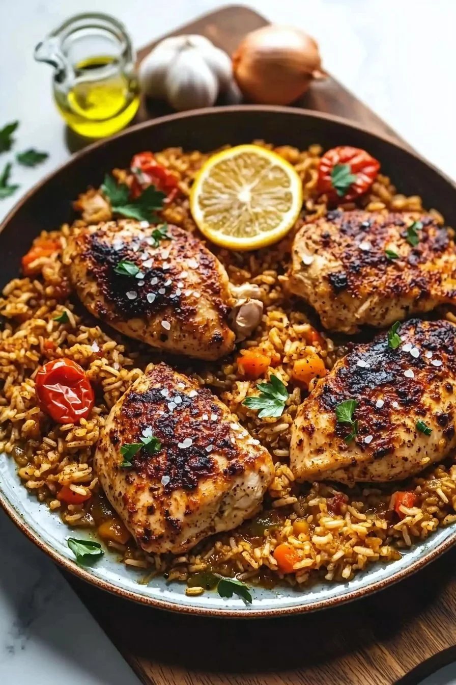 Ein Pfannen Spanisches Hühnchen mit Reis